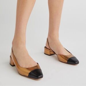 Veronica Beard Black and Gold Slingback Heels